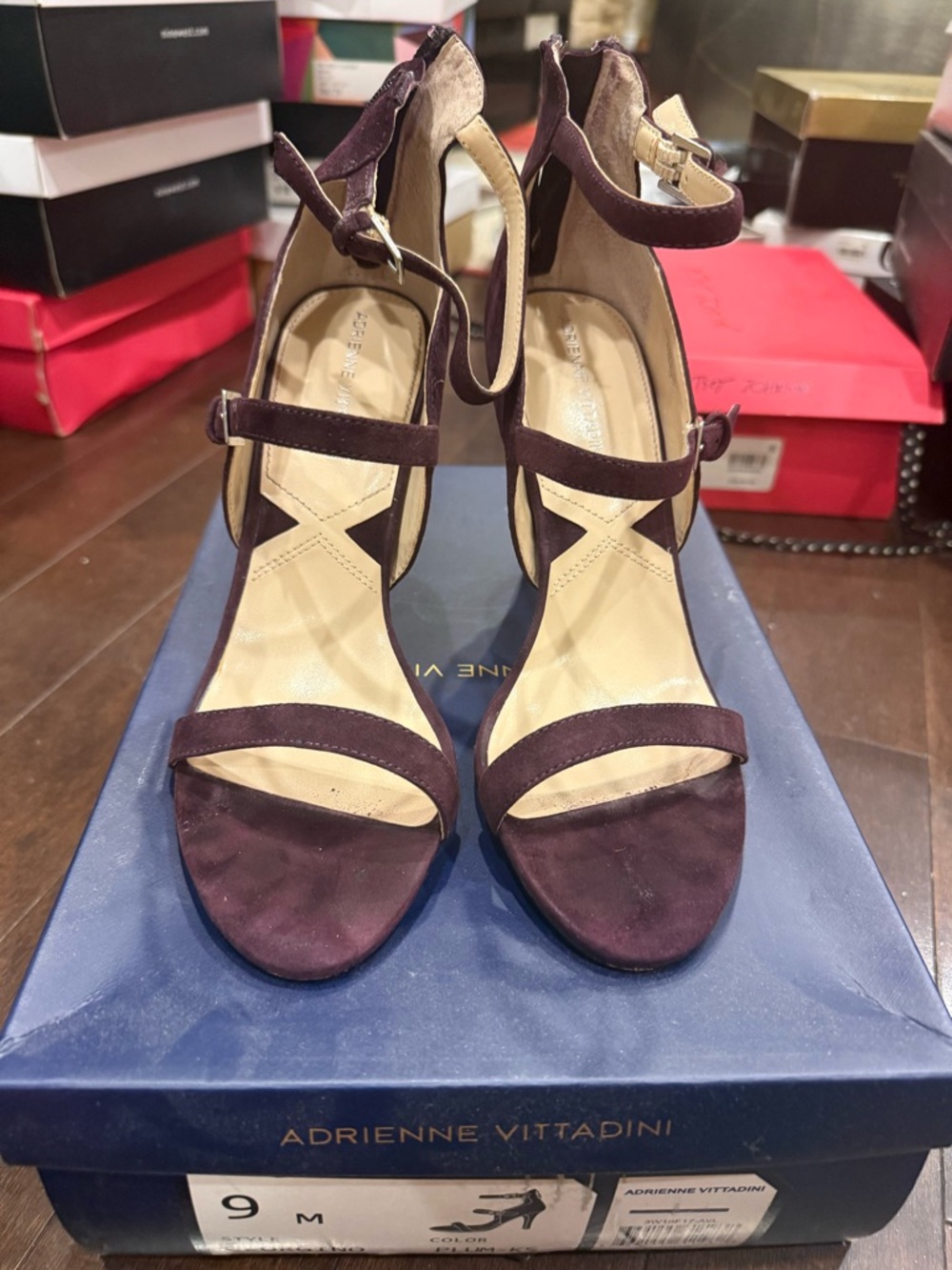 Adrienne Vittadini Dark Purple Suede Ankle-Strap Heels